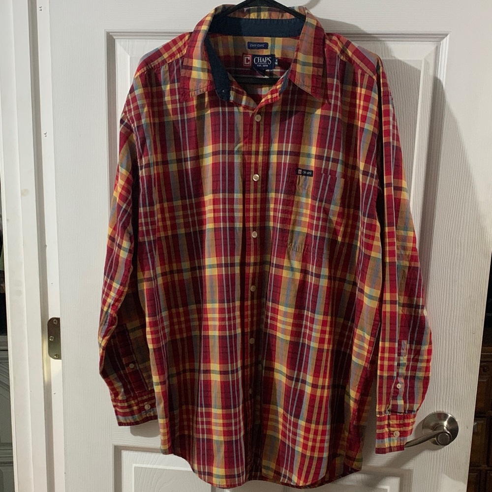 Chaps Men's Red and Yellow Plaid Button Down Shirt